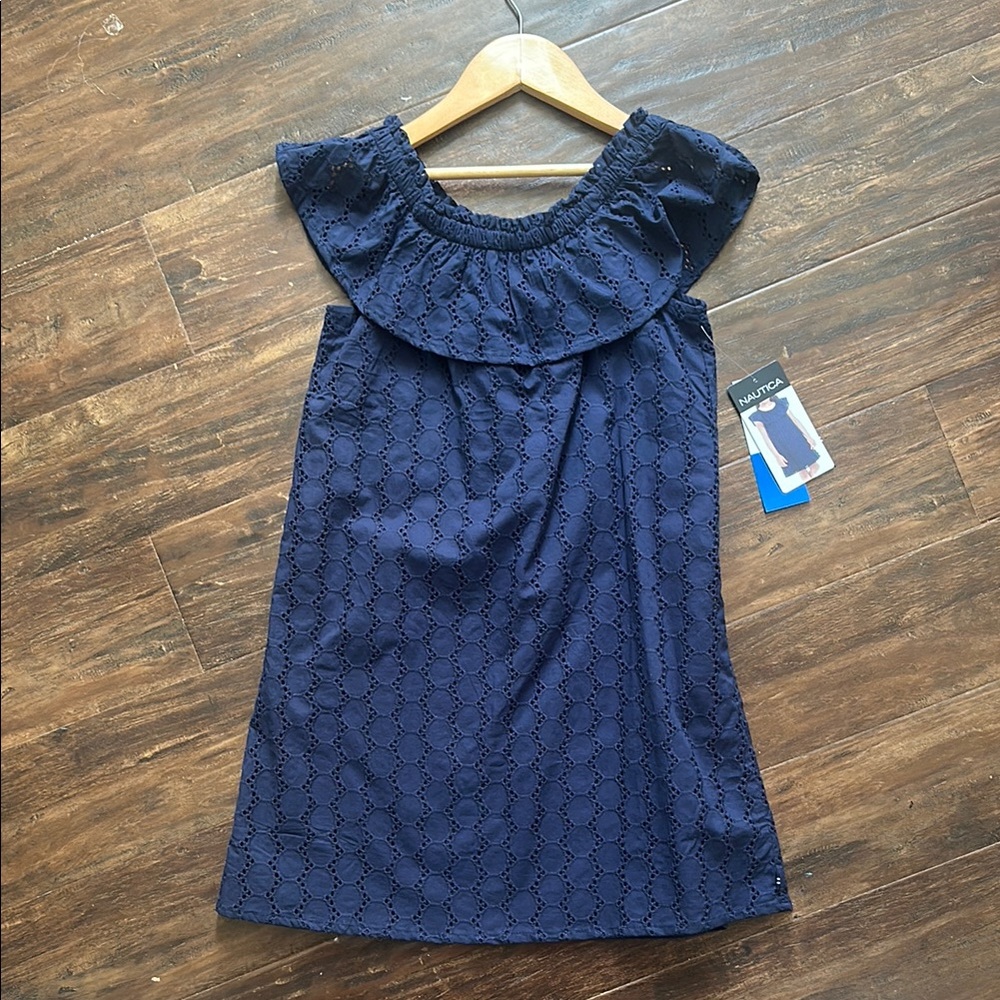Navy Blue Eyelet Kids Dress